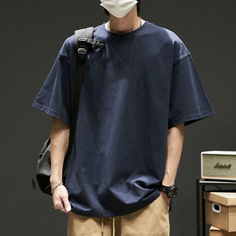 Summer Round Neck Top Fashionable Casual Pure Cotton Solid Color Short Sleeved Men's T-shirts