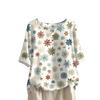 Women's Fashionable And Casual Shirt Half-sleeve Round Neck Print Cotton And Linen Blouse Top
