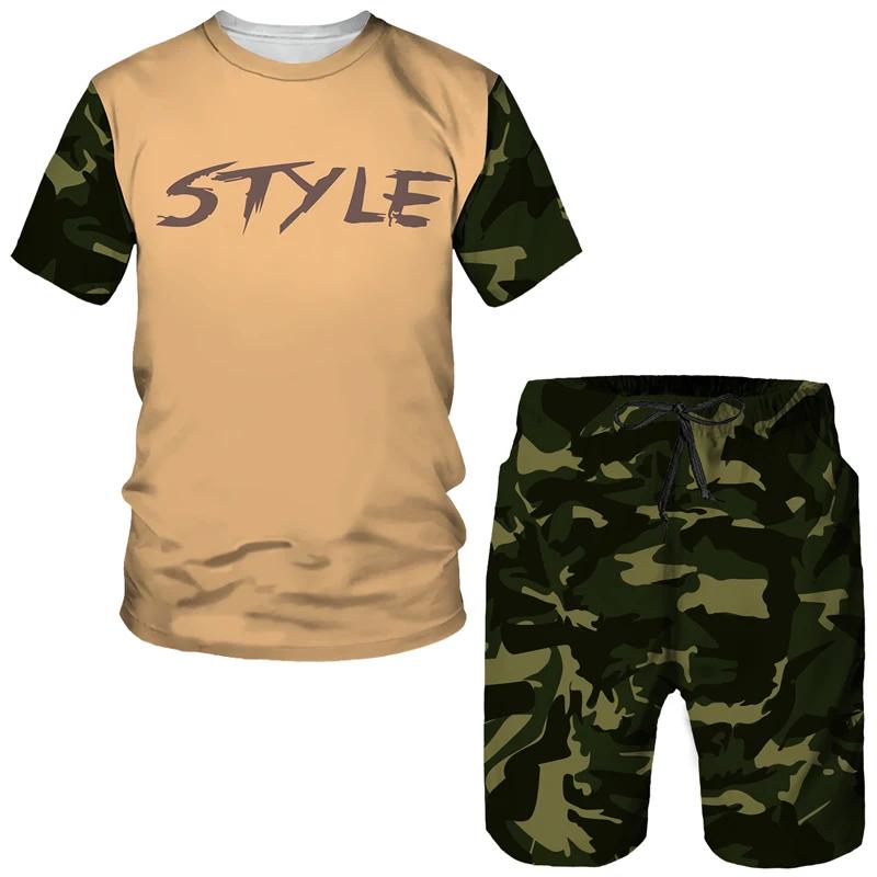 

Летние мужские комплекты шорты наряды мужская одежда уличная футболка из двух частей 3D камуфляжный принт повседневные спортивные костюмы с круглым вырезом спортивный костюм 6XL
