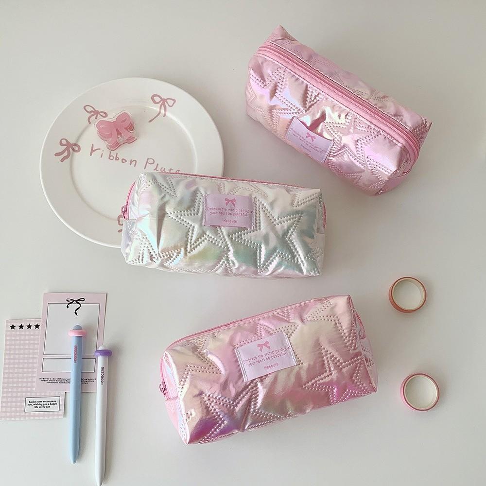 Quilted Storage Bag Star Stationery Bag Glossy Makeup Bag Pencil Pouch  Stationery Holder