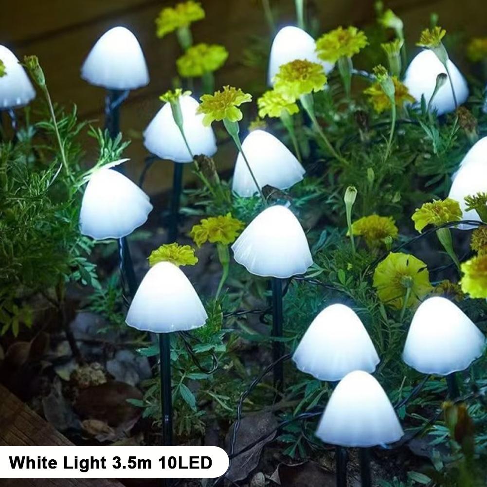 

3,5 м 10 светодиодных солнечных грибных фонарей для улицы, водонепроницаемые, сказочные огни для газона, уличные фонари для сада, патио, дорожки, лампы для ландшафтного декора White Light 3.5m 10LED