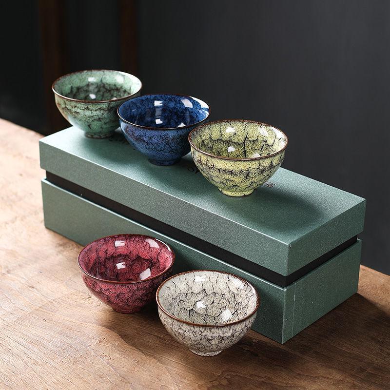 Five Elements Jianzhan Teacup Set: Ceramic Gongfu Tea Gift, Tianmu Host Cup and Box.
