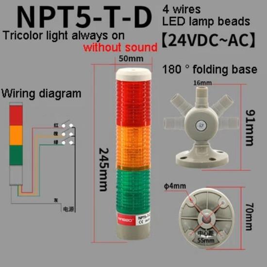 1Pcs NPT5-T-D Without Sound 3 Layer Tricolor Lamp Machine Tool LED Warning Light Semaphore Indicator Lamp Red Yellow Green