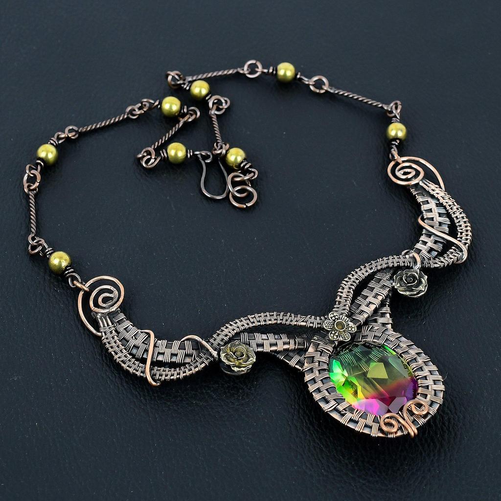 Zweifarbige Turmalin-Halskette Schmuck, 999 Kupferdraht umwickelte Edelstein-Halskette Handgefertigter Schmuck, Für den Gedenktag