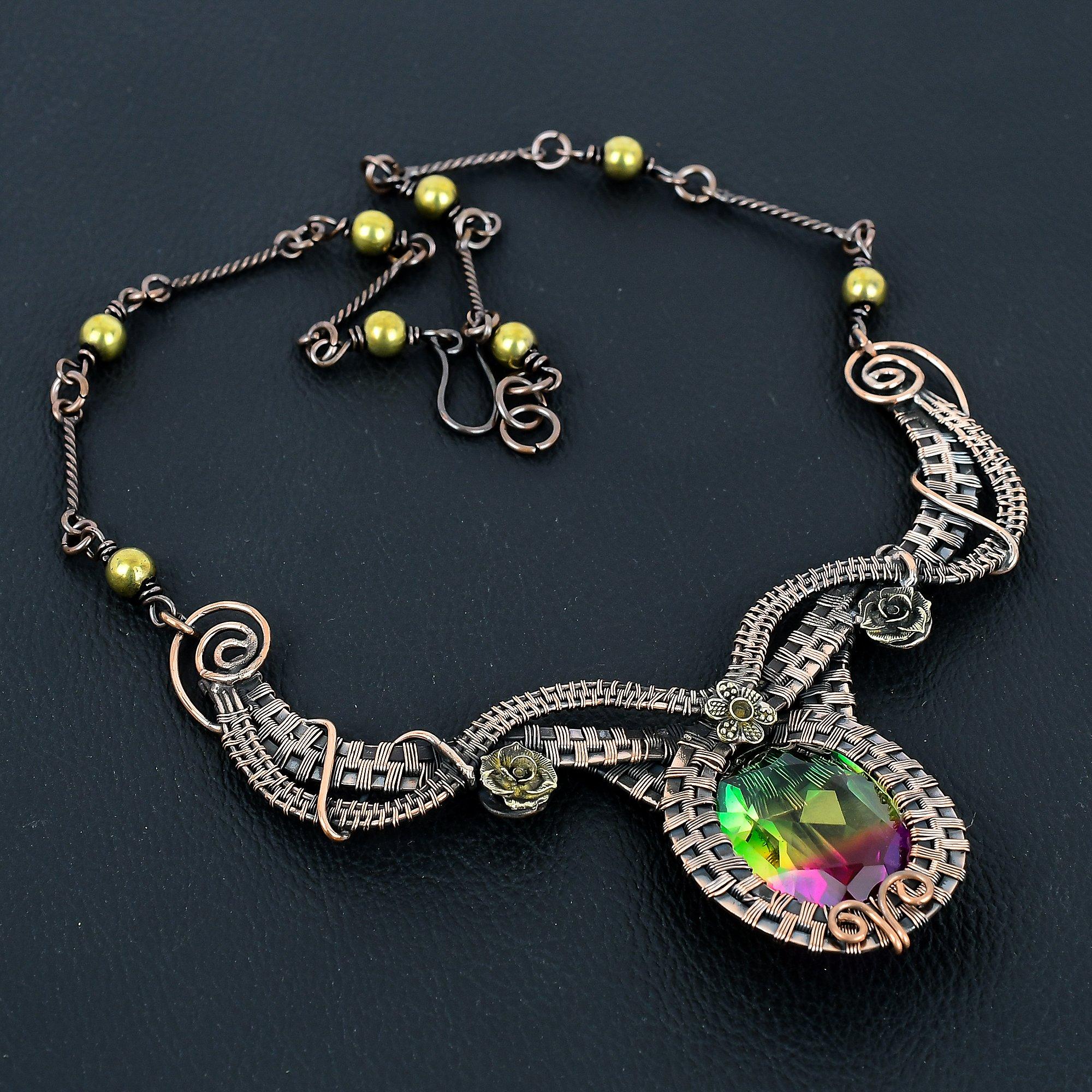 

Bi-Color Tourmaline Necklace Jewelry, 999 Copper Wire Wrapped Gemstone Necklace Handmade Jewelry, For Memorial Day