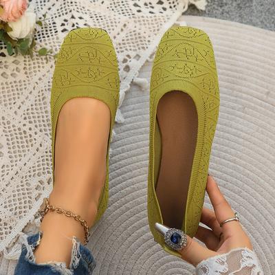 Women's Hollow Fly Woven Shoes 2024 Knitting Breathable Square Toe Lazy Work Shoes Light Shoes