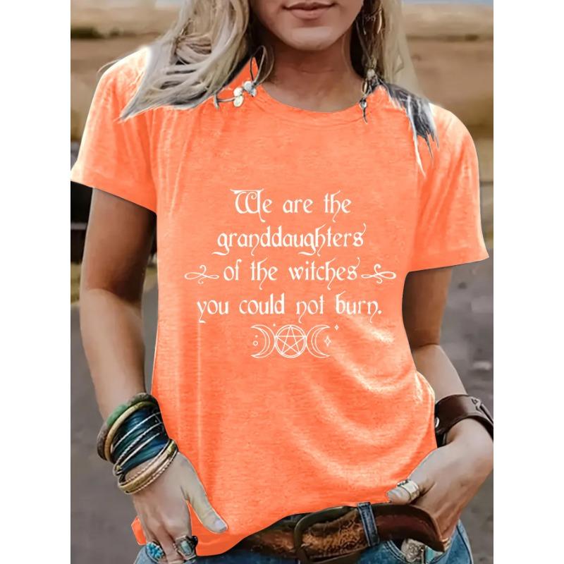 Women's Halloween Slogan Pattern Round Neck Short Sleeved Casual Fashion T-Shirts Women’s