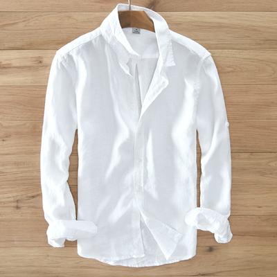 Designer Italy Style 100% Linen Long-sleeved Shirt Men  Casual 5 Colors Solid White Shirts For Men Top Camisa Chemise