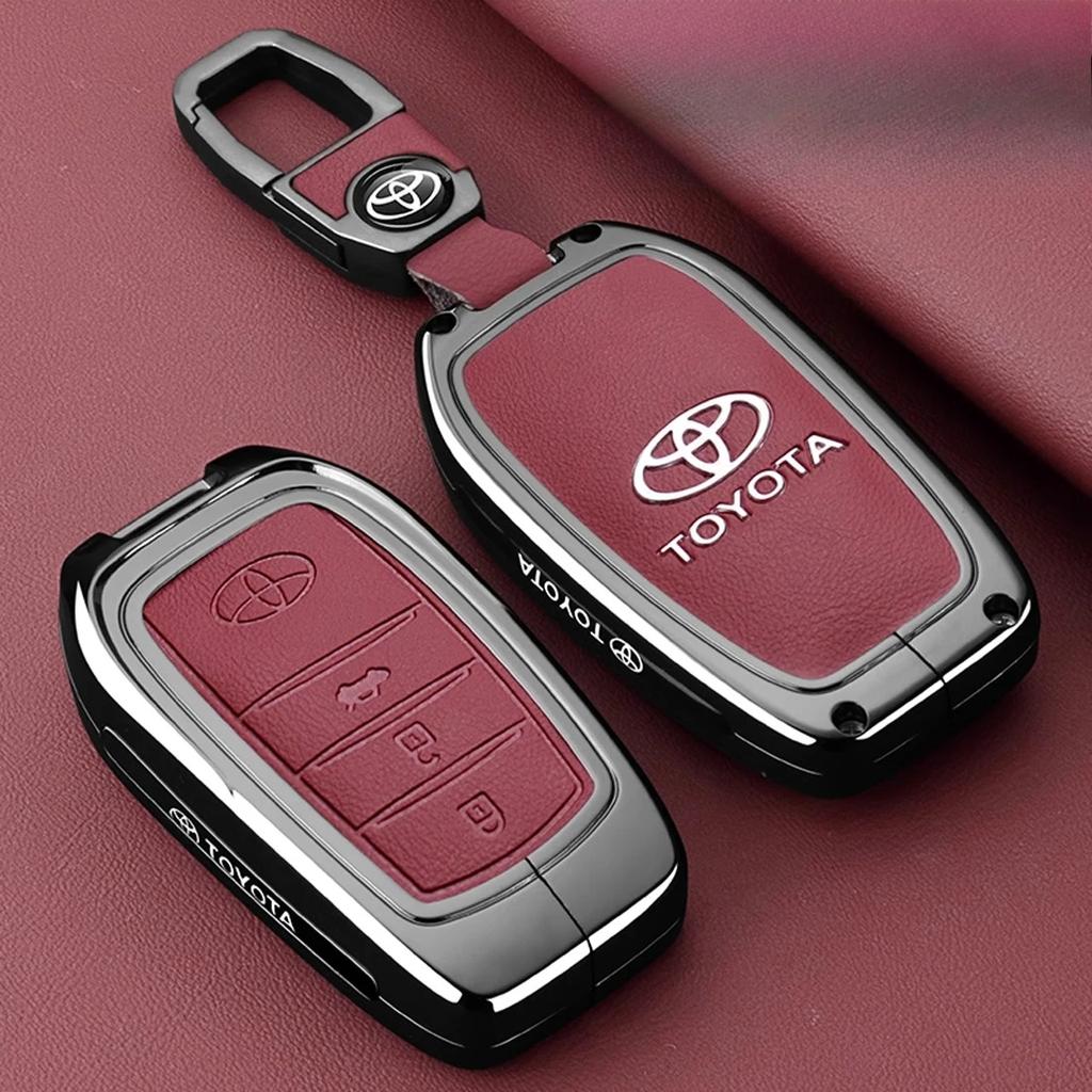 Leather Car Key Case Cover Shell for Toyota Alphard Crown Vellfire Previa - Anti-Scratch Key Protector with Keychain