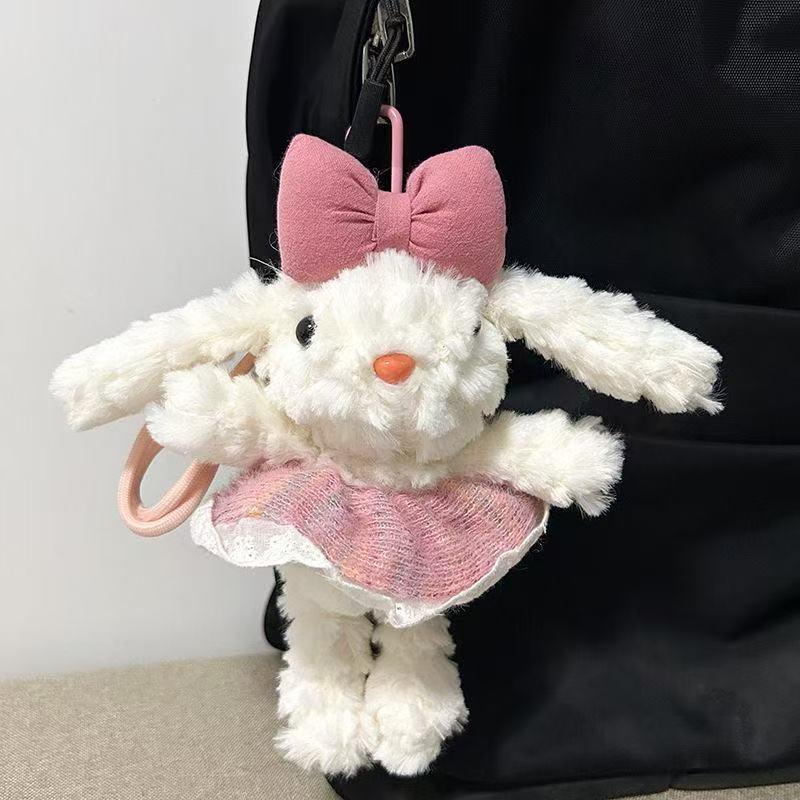 Niedlicher Hängeplüsch Hase mit langen Ohren Regenbogenpullover Plüsch Schlüsselanhänger Puppe Taschenanhänger Taschen Dekoration Autoanhänger