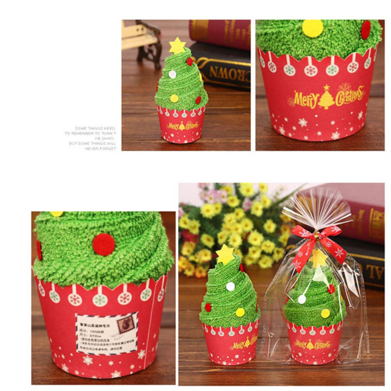1PC Cute Santa Claus Snowman Christmas Tree Cupcake Towel Baby Shower Washcloths Birthday Party Favors for Guests