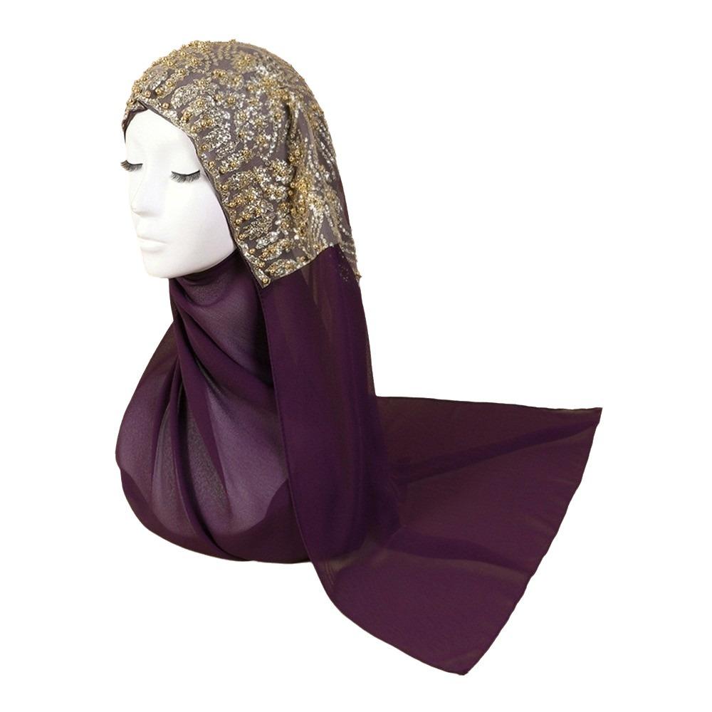 Long Islamic Turban Silk Women Headscarf Fashion Sequin Wraps Shawl Female