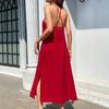 2026 new women's clothing halter neck halter lace-up dress summer seaside vacation style split-ended long dress