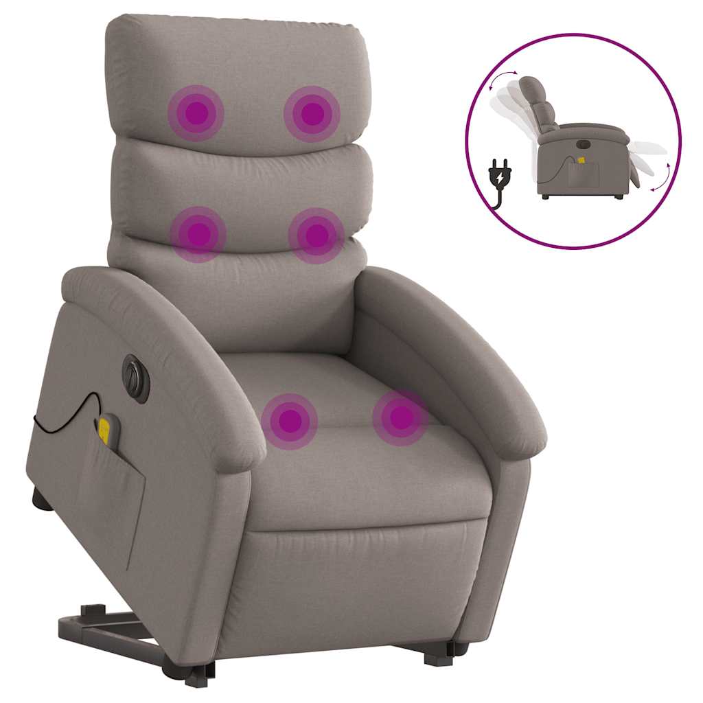 Electric Massage Recliner with Rising Function Taupe Fabric
