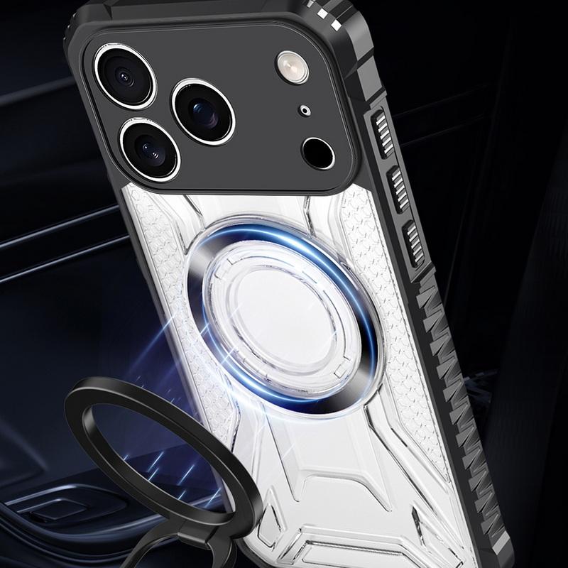 Shockproof Clear Armor Case For iPhone 17 Pro Max 16 15 14 13 Pro Max Magnetic Metal Ring Hybrid TPU+PC Phone Bumper Cover