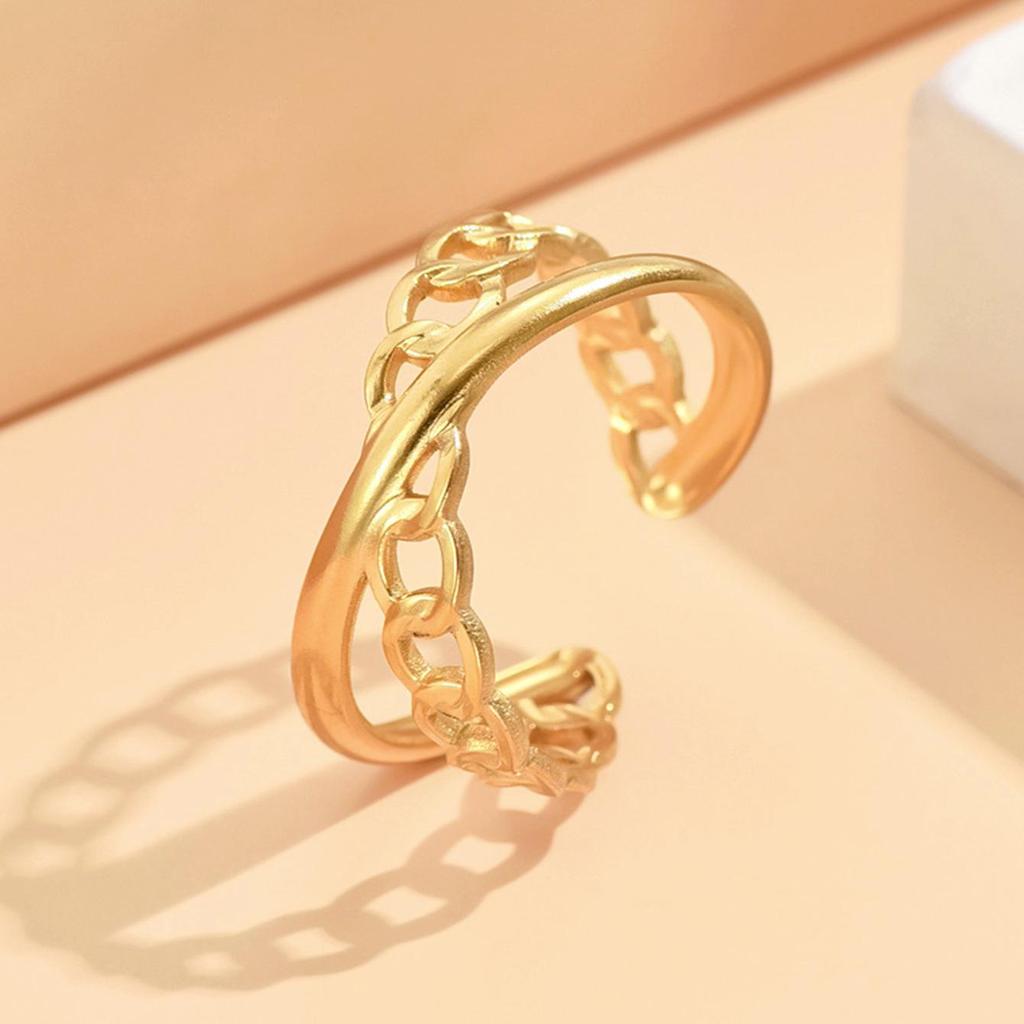 Adjustable Stainless Steel Open Ring - European & American Style Versatile Women's Fashion Jewelry