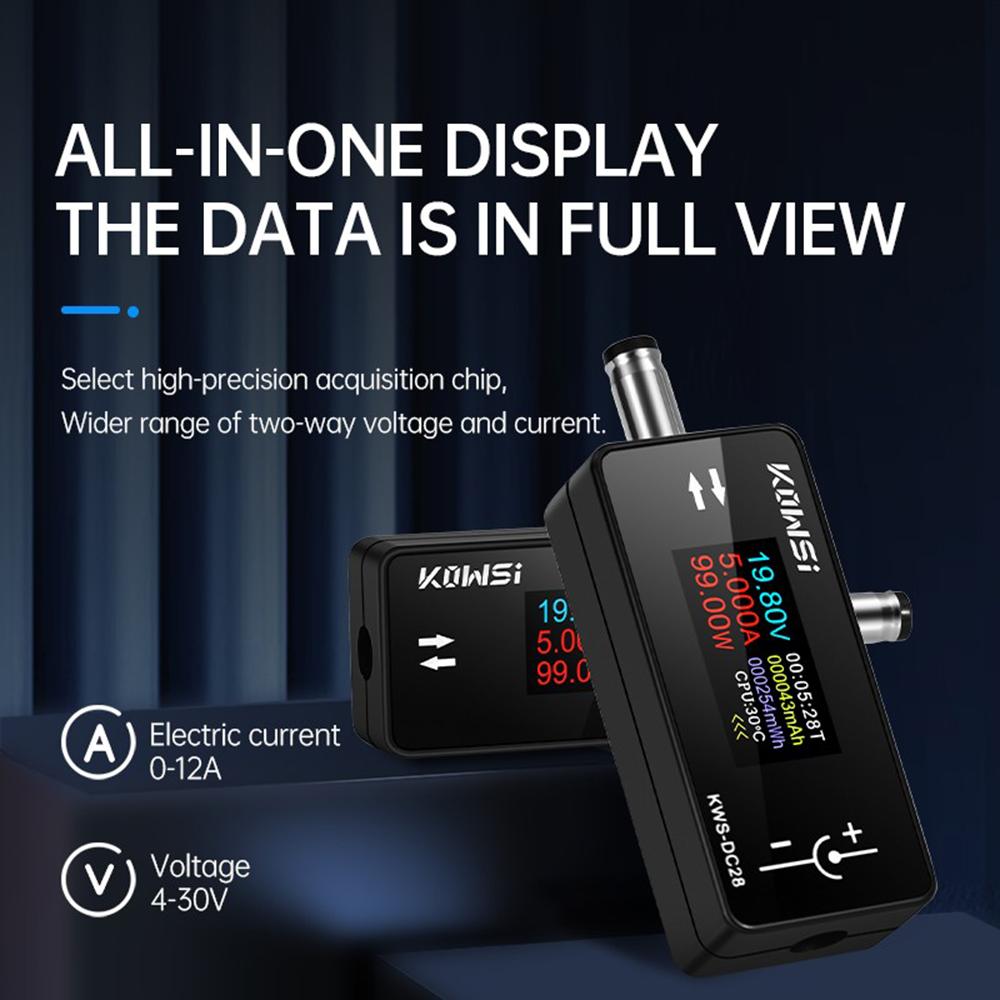 0.96-inch Mini Voltmeter TFT Digital Display Voltage Tester Volt Amp Real-Time Detect Meter DC 4-30V 0-12A DC 5.5*2.5 interface