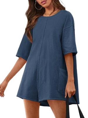 Women's Athletic Romper Short Sleeve Oversized Summer Jumpsuit with Pockets