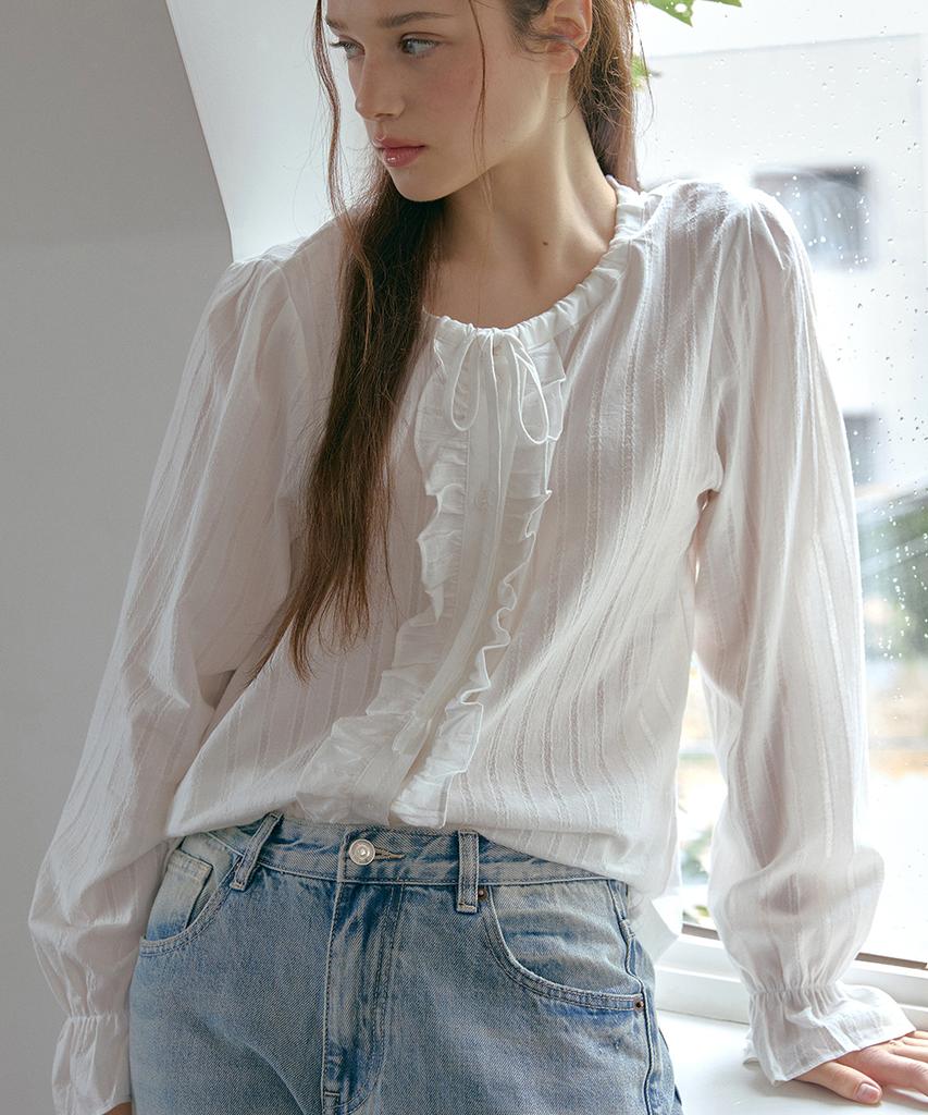 ODER String Collar Ruffle Blouse - Ivory