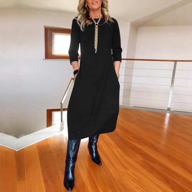 

Autumn Winter Dress Fashion Solid Color Loose Round Neck Long Sleeve Dresses Women s Wear S