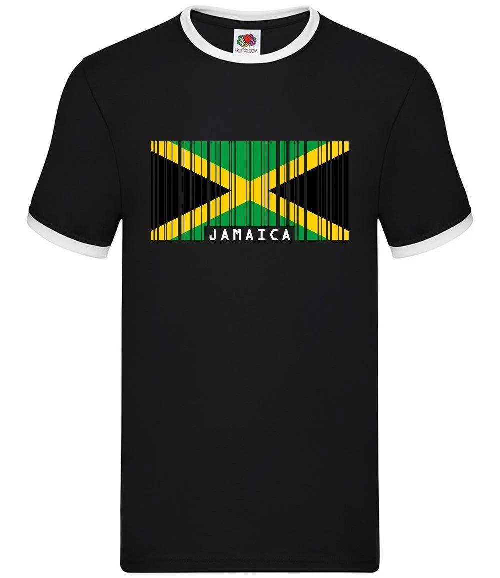 Jamaica Barcode Style Flag - Mens Ringer - Jamaican Country Travel Flags XS