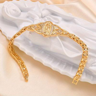 Bracciale della Vergine Maria di Guadalupe per donna, bracciale cattolico con zirconi, bracciale religioso per battesimo, ipoallergenico e inossidabile.