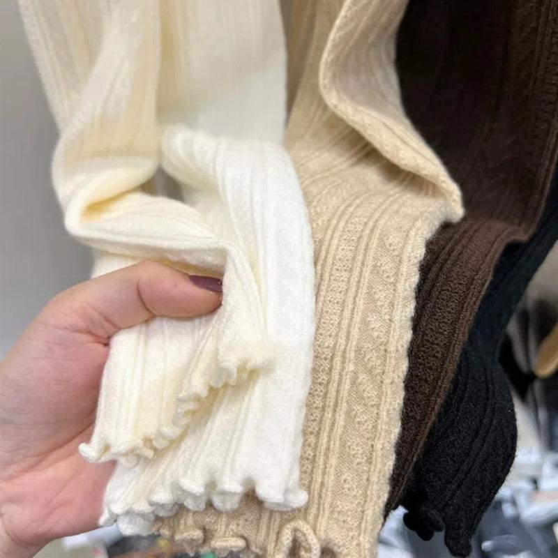 Wood-ear Edge Knitted Shirt Half Turtleneck Bottom Shirt Women in Autumn and Winter with Bottom Sweater Women's New Top