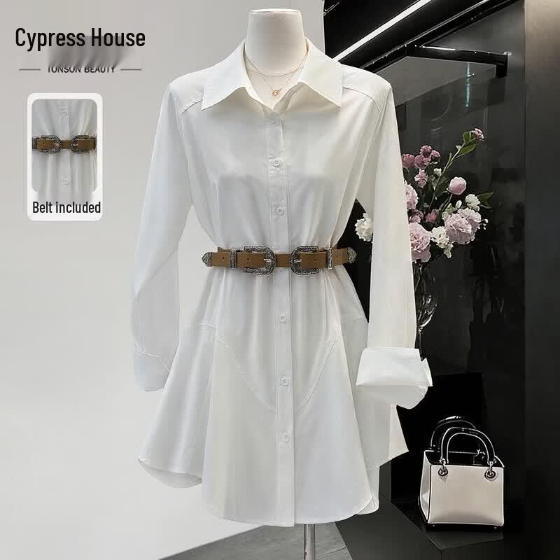 Women s Turn-Down Collar Long-Sleeve Shirt Dress XL