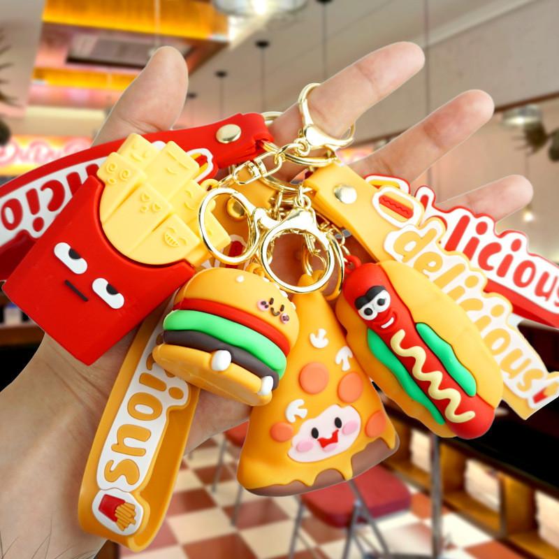 Endearing Rubber Soft Fast Food Keychain Adorable Burger Pizza Hot Dog French Charm Fries