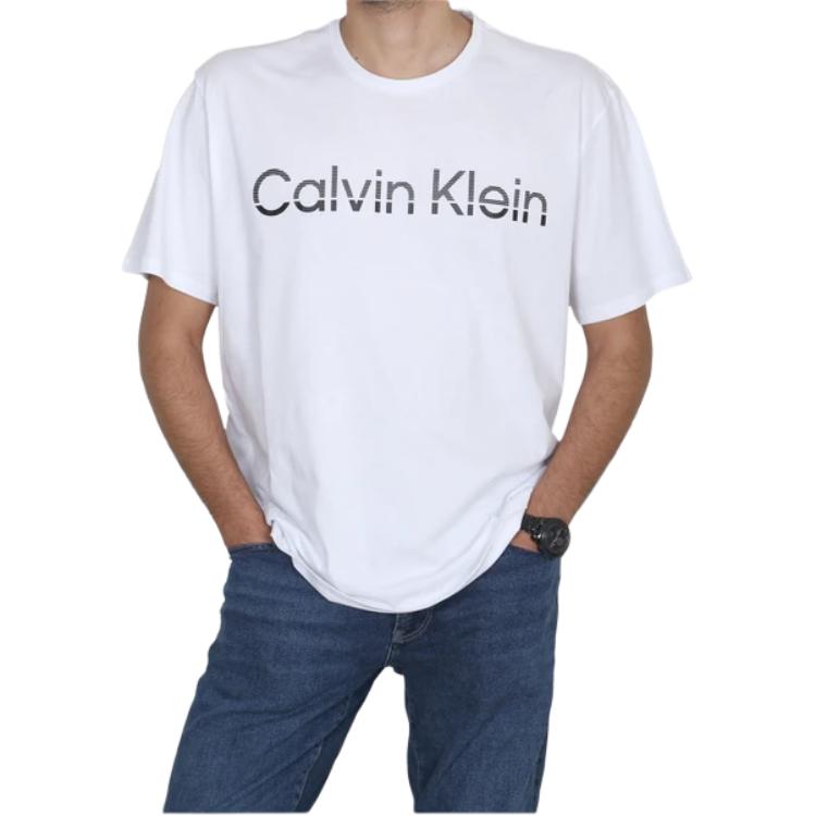 Calvin Klein Ss23 Marškinėliai trumpomis rankovėmis su užrašu, apvalia iškirpte, vyriški, viršūnės, balti 40MC800-540