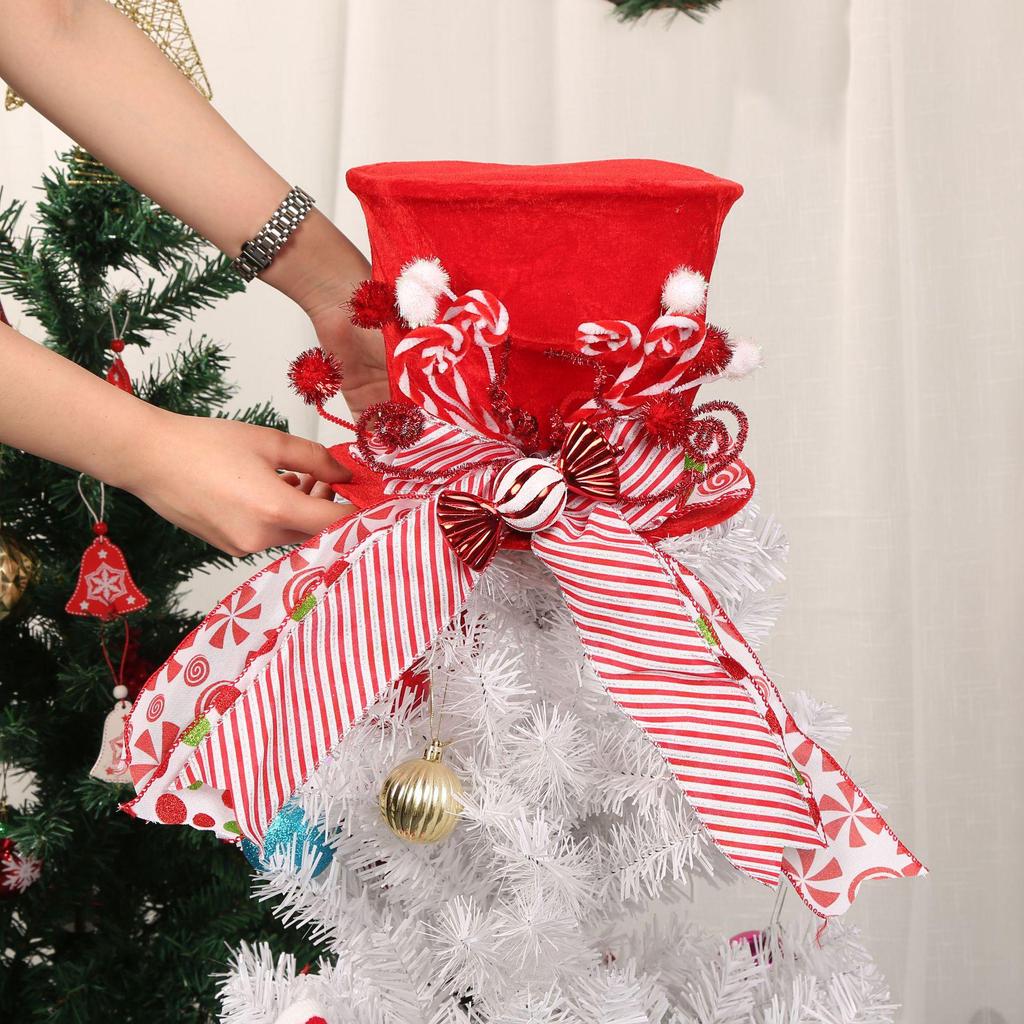 Christmas Tree Topper Hat with Star, Bow, Bell, and Retractable Spring