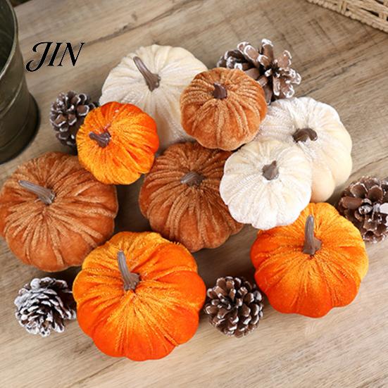 Halloween Party Decoration Ideas Small Velvet Pumpkin Thanksgiving Table Centerpiece, Soft Reusable Decor Items Stuffed for Fall Harvest Farmhouse