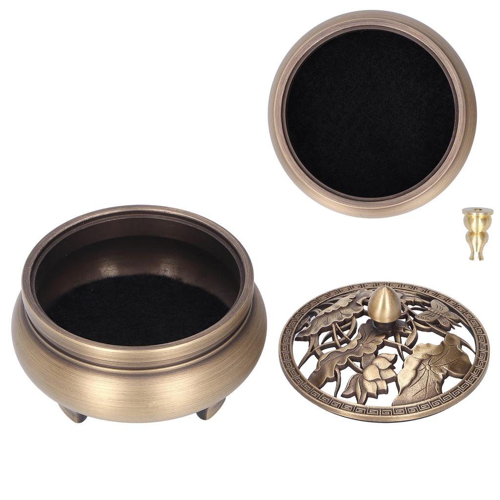 Antique Incense Burner Holder Brass with Lid 3?Legged Buddha Ornament Home Decoration