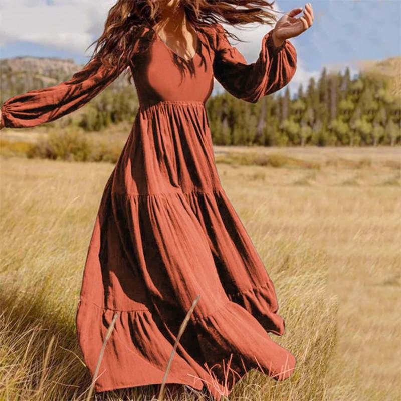 QICED Abiti Casual da Donna Autunno Inverno Colore Unico Stampa Manica Lunga Scollo a V