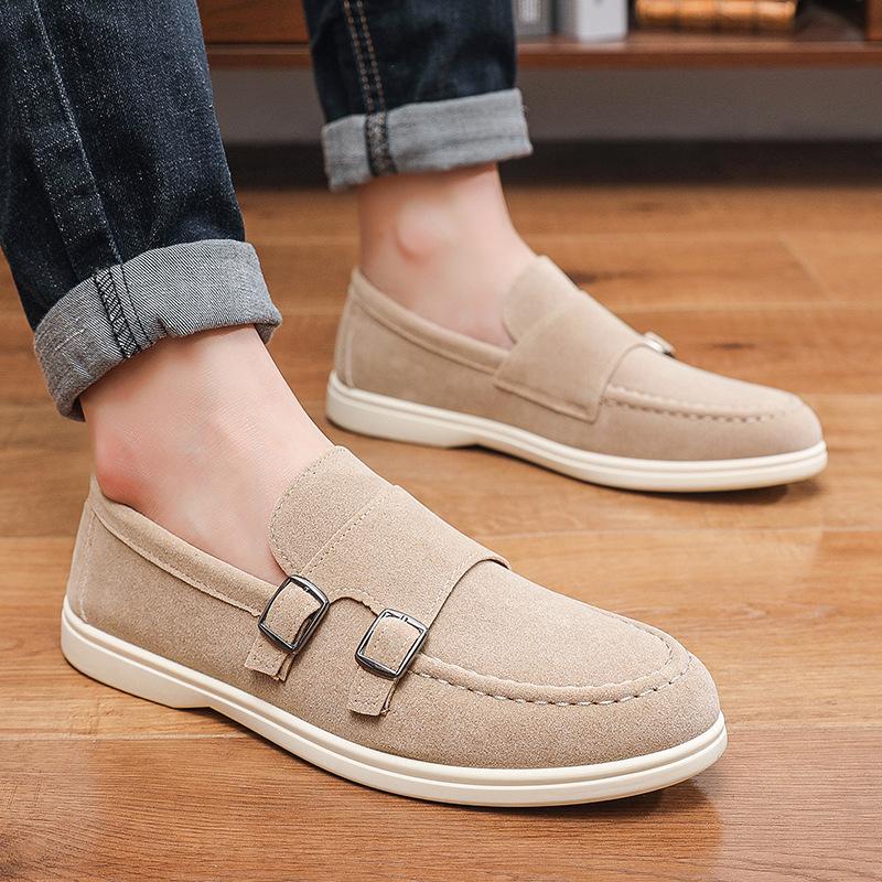 Men's Casual Shoes Suede Loafers Fashion Slip on Leather Shoes Soft Solid Dress Shoes Wedding Flats Business Men Shoe