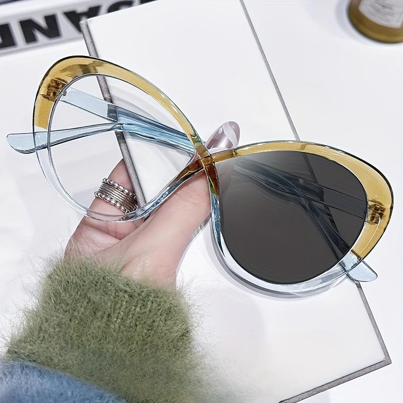 Fashion Cat Eye Glasses for Women Oval Frame Plastic Gradient Lens Anti-Blue Light Color Changing Eyeywear