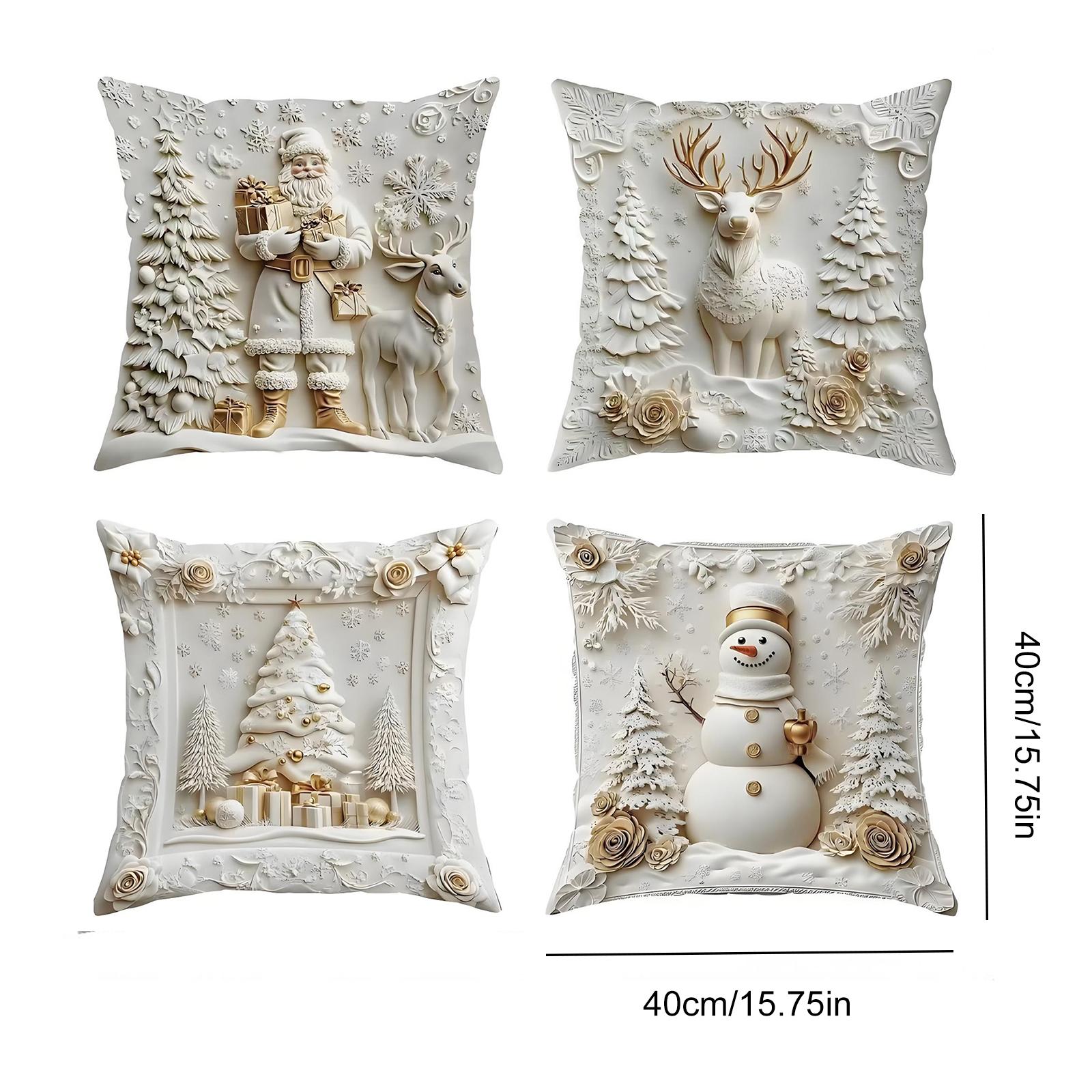4Pcs Christmas Cushion Covers Set Detachable Christmas Themed Pillow Case Velvet Xmas Pillow Cover for Sofa House Room