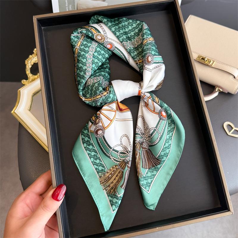 Designer Silk Square Scarf Women Satin Shawl Wrap Hijab Female Hair Band Wrist Luxury Headkerchief 70*70cm Echarpe  Bandana