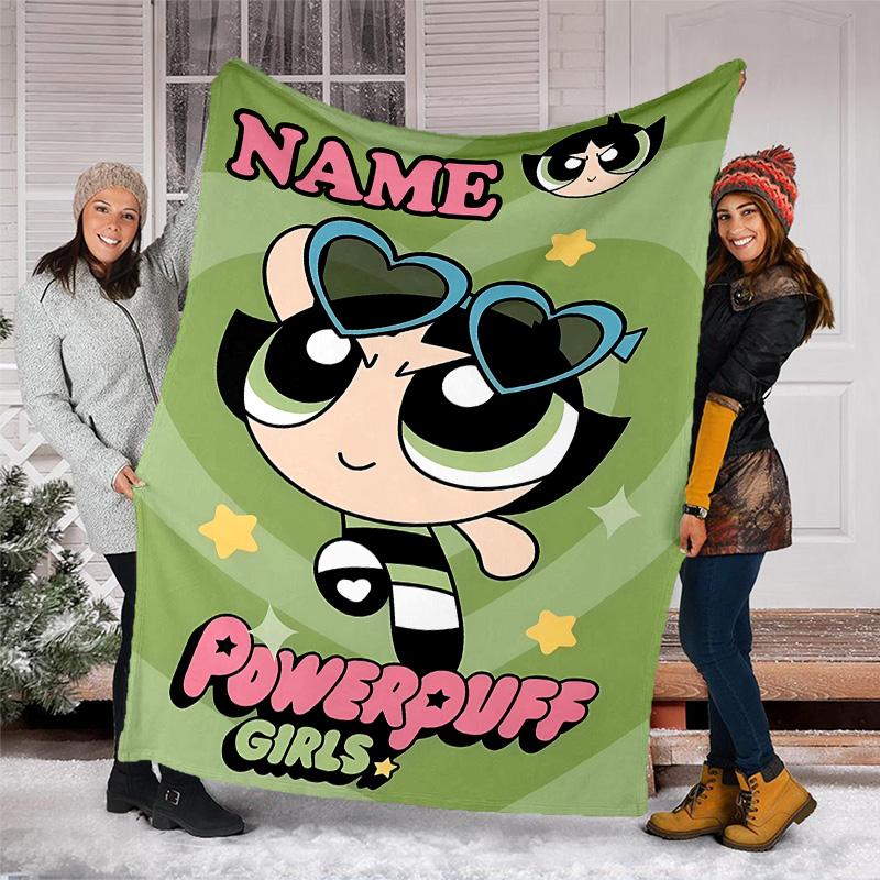 Customizable The Powerpuff Girls Throw Blanket – Personalized Name, All-Season Cozy Snug Blanket, Machine Washable, Personalized Blanket