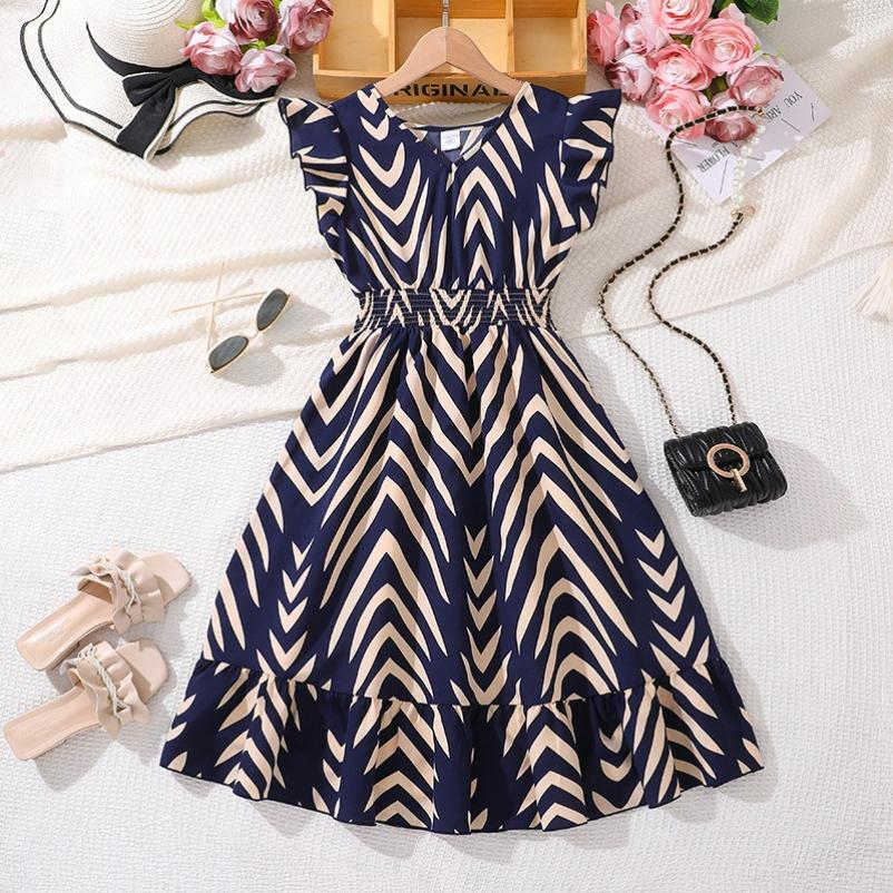 Girls  Dresses, Children s Clothing, Summer Fashion Printing, Temperament, Flying Sleeves, Big Children s Skirts 130