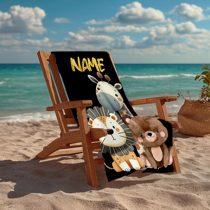 Custom Name Ultra-Soft Beach Towel with Animals Theme,Ideal for Pool - Camping, Diving - Perfect Travel Essential, Vibrant Beach Towel.