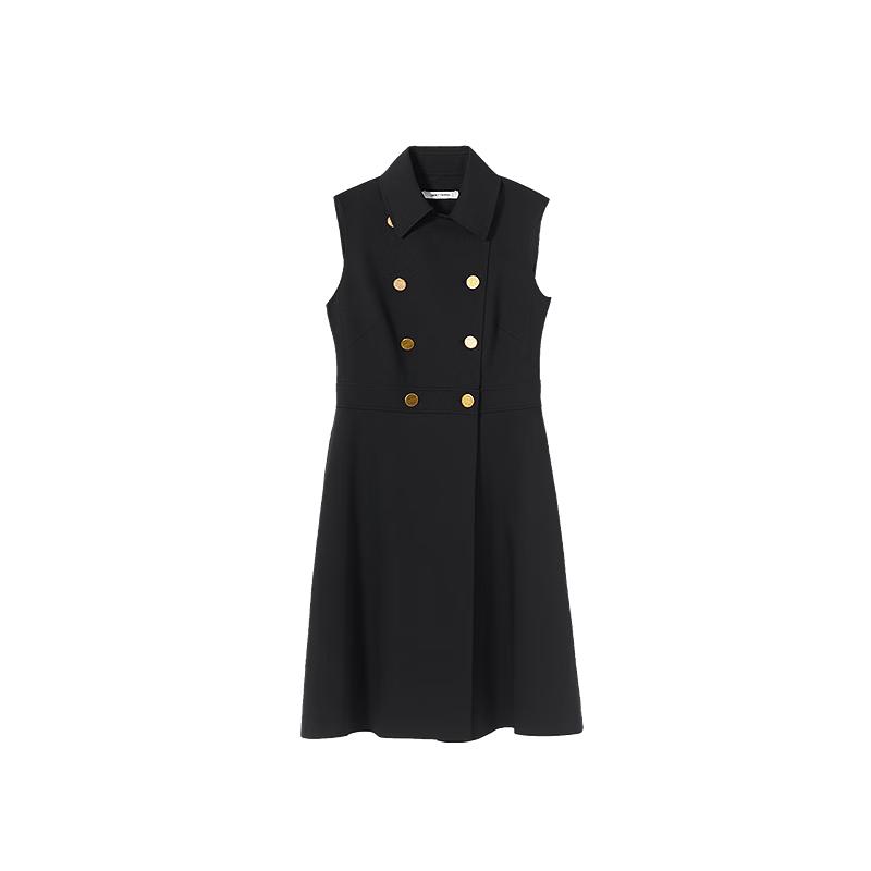 Langzi Retro Double-breasted A-Line Sleeveless Dress S