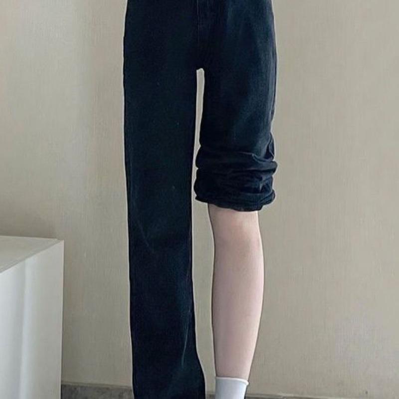 Fleece thickened wide-leg jeans women's winter new jeans women's straight slacks