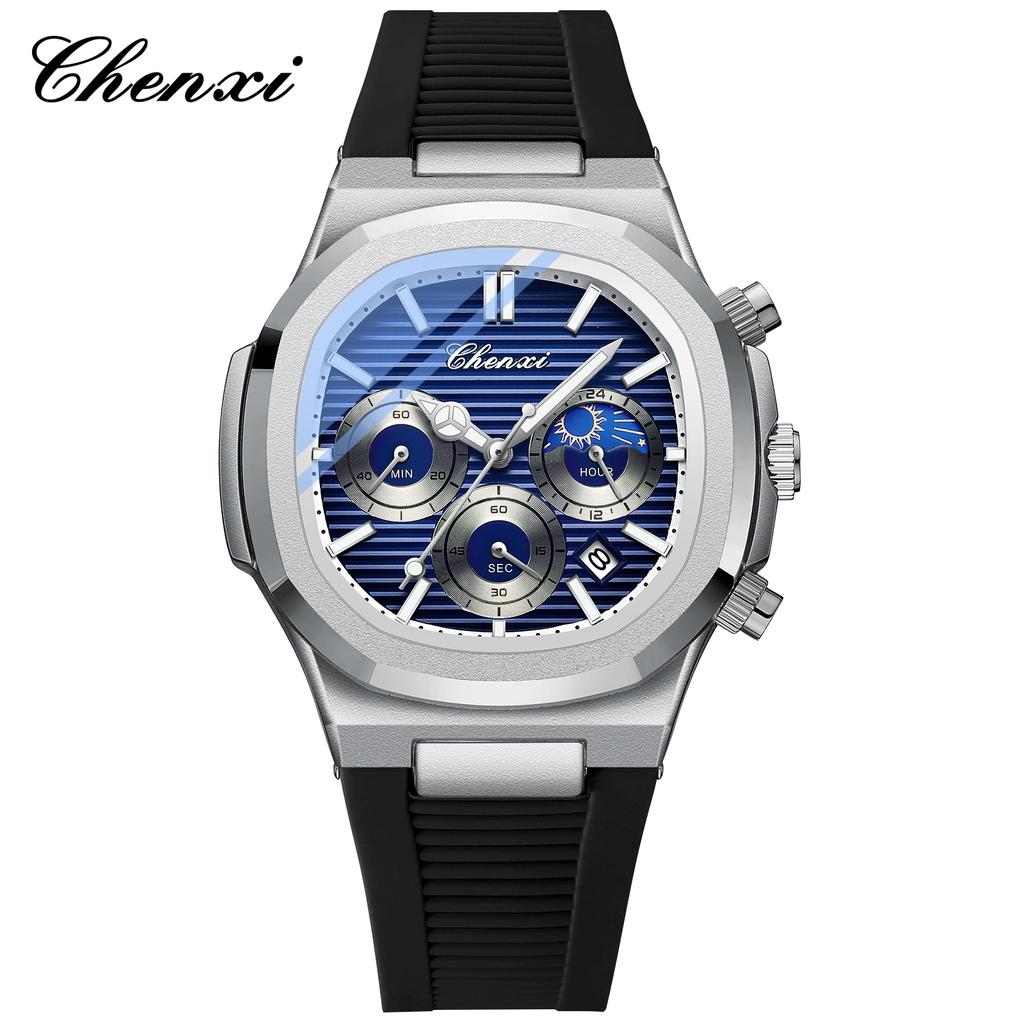 Original CHENXI Watches For Men Classic Edition Quartz Watch Night Light Calendar Lunar phase Waterproof Tape Round Men's Watch