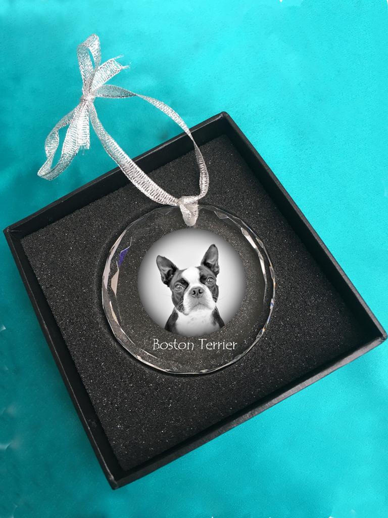 Boston Terrier, American Gentleman - Crystal Bauble with a Photo, Dog Photo In Crystal, Personalized Christmas Tree Ornament by Art-Dog Brand