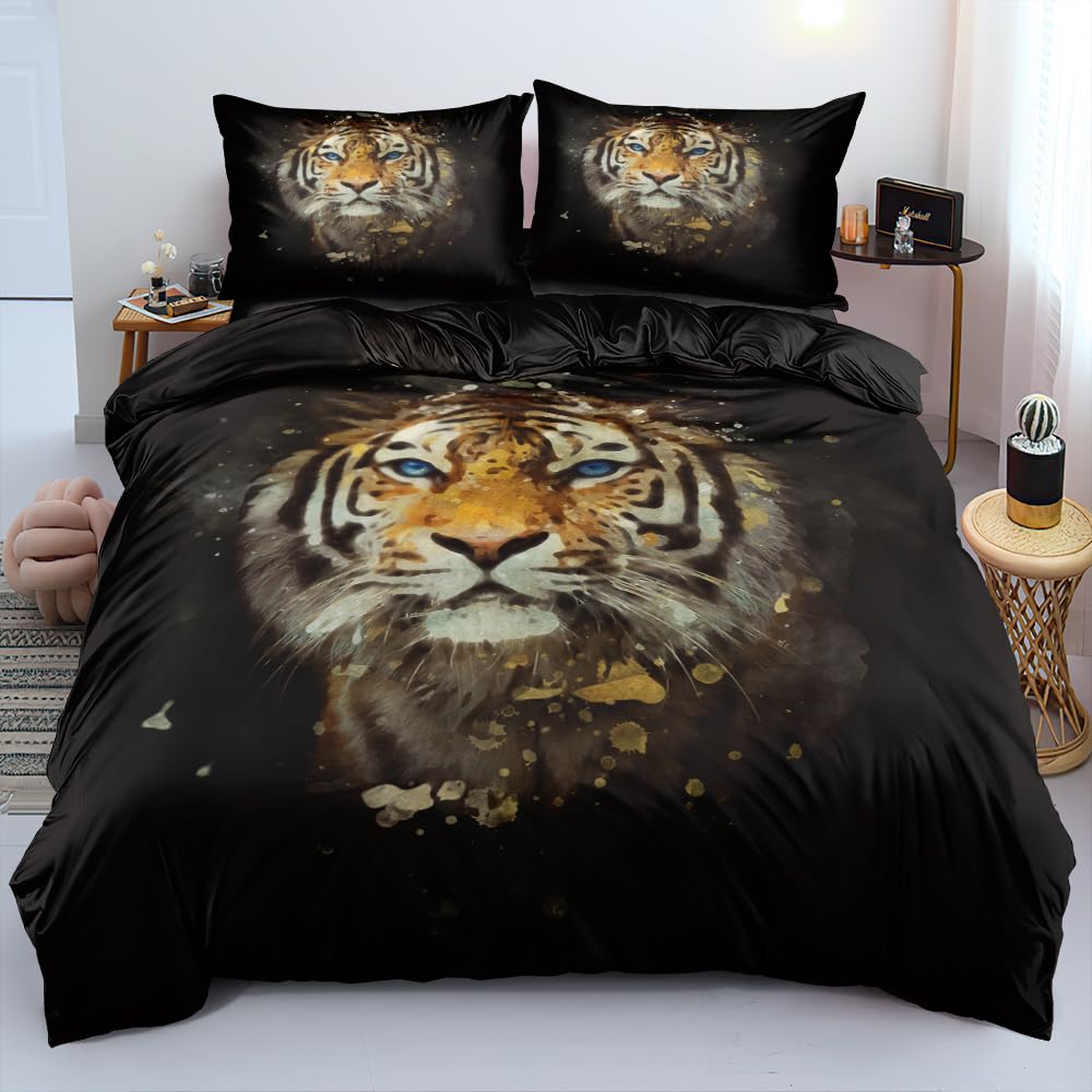 Tiger Duvet Cover Set For Teens Queen King Size Lightweight Quilt Covers Wildlife Pattern Bedding Set Bedroom Decor No Comforter