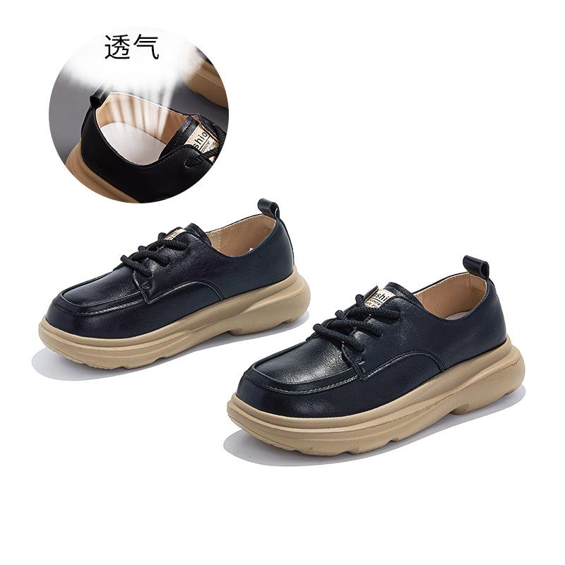 

Кожаные одинарные туфли на пенопластовой подошве, осенние новые туфли, женская обувь, универсальные ретро маленькие белые туфли, женские толстые подошвы 40 чёрный