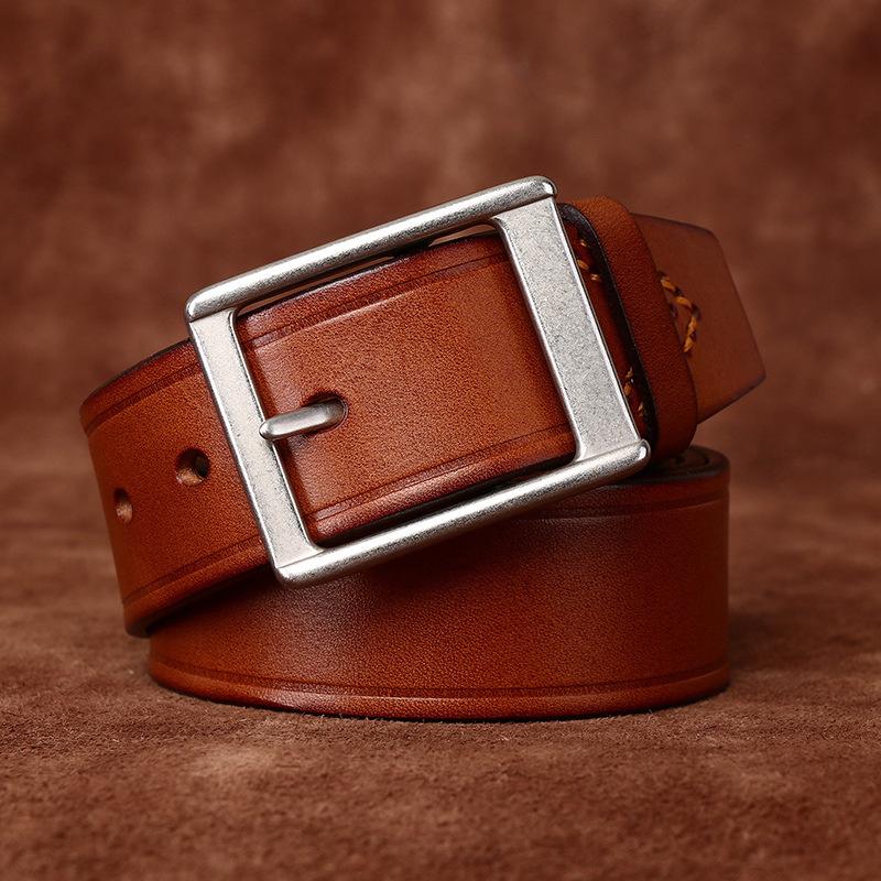 Belt Men's Stylish Simple and Versatile Trendy Italian Top Layer Cowhide Leather Pin Buckle Casual Fashion Brand Men's Leather Belt