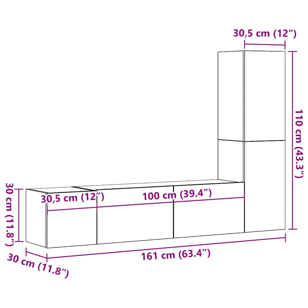 {{Kombinationsset}}: TV-Wandschränke (3 Stück) Handwerklich hergestelltes Material auf Basis von Eichenholz