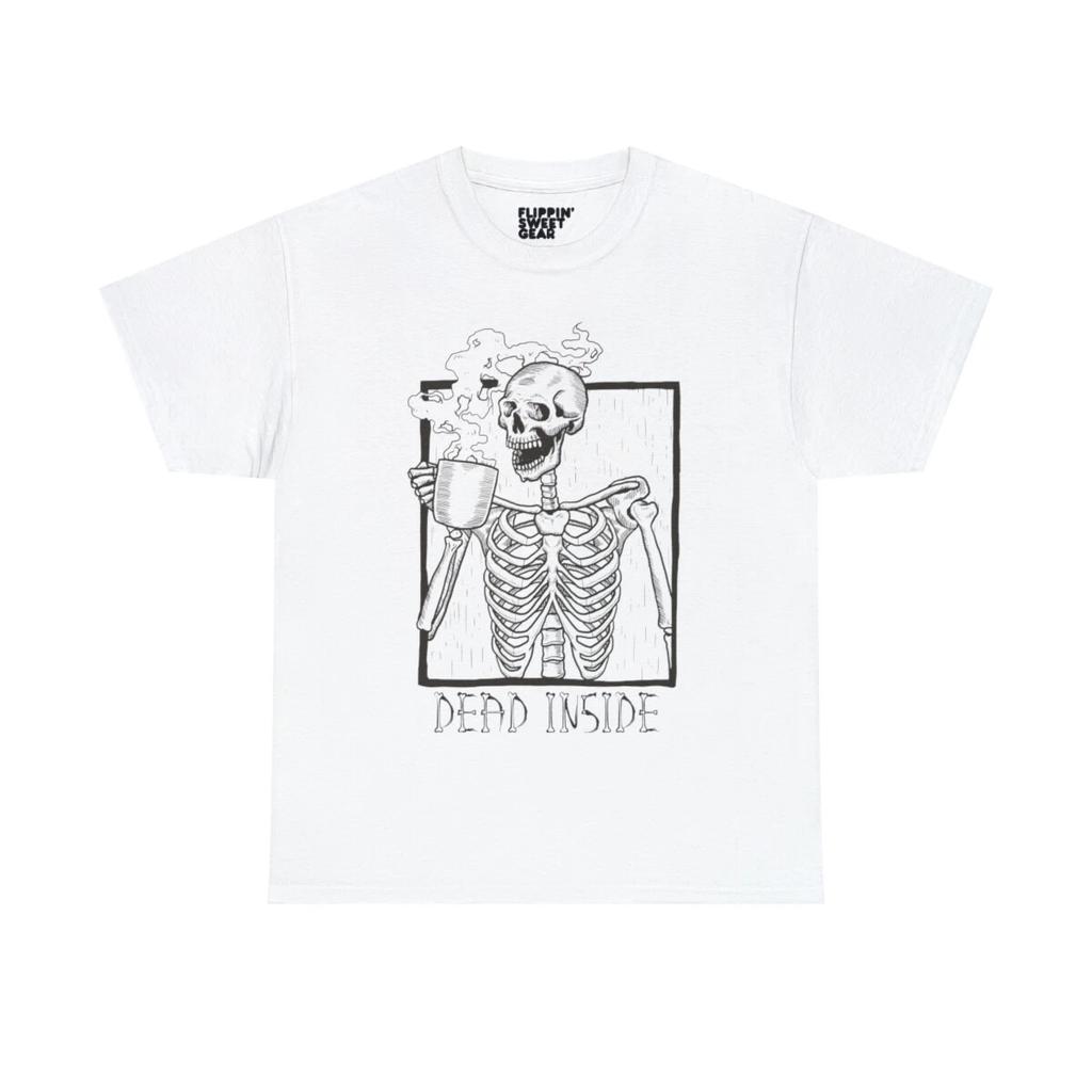 Dead Inside Skeleton Coffee Halloween Meme Graphic Tee Shirt